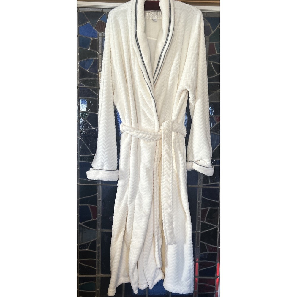 Liz Claiborne Robe Womens XXL Belted Plush Soft Cozy Loungewear Pockets Ivory